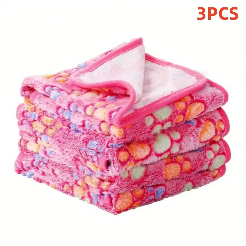 3PCS Soft Flannel Fleece Cat Dog Blanket Bed Mats Paw Foot Print Warm Pet Blanket Sleeping Beds Cover Mat For Pets Supplies