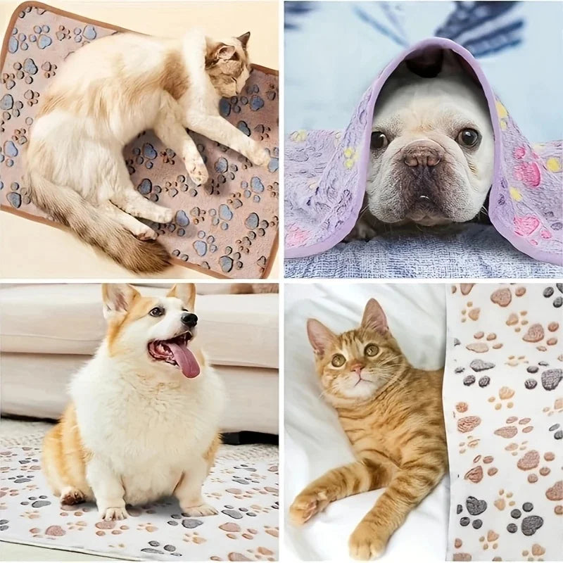 3PCS Soft Flannel Fleece Cat Dog Blanket Bed Mats Paw Foot Print Warm Pet Blanket Sleeping Beds Cover Mat For Pets Supplies