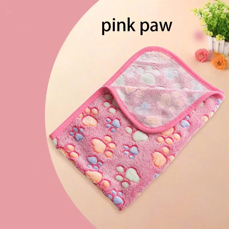 Velvet Pet Sleeping Warm Blanket with Paw/Dot/Bone Pattern, Dog Cat Washing Towel, Fleece Soft Pet Blanket Pet Bed Mat