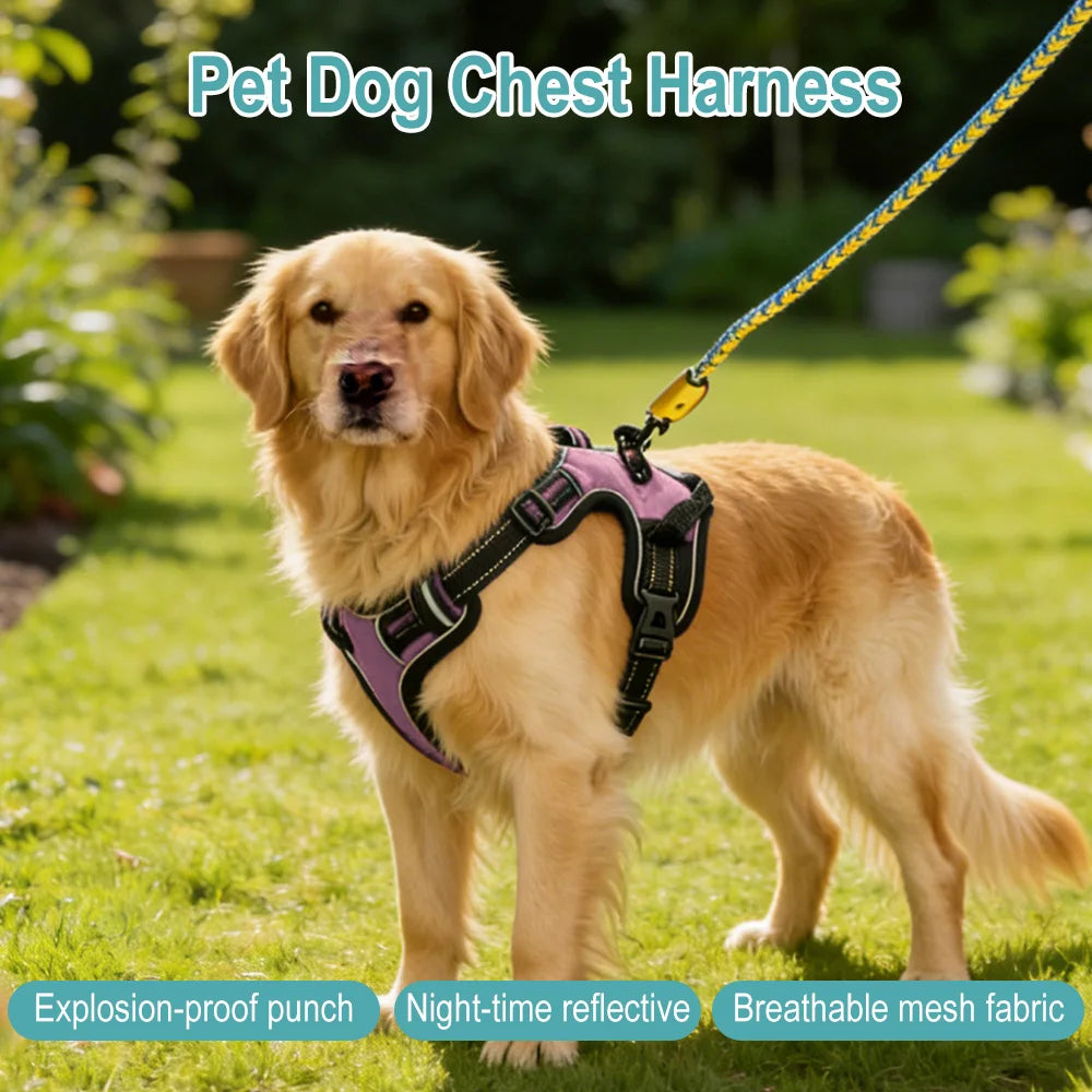 Pet Reflective Nylon Dog Collars Harness Vests Leash Adjustable Pet Harness Vest Suitable for Small, Medium and Large Dogs