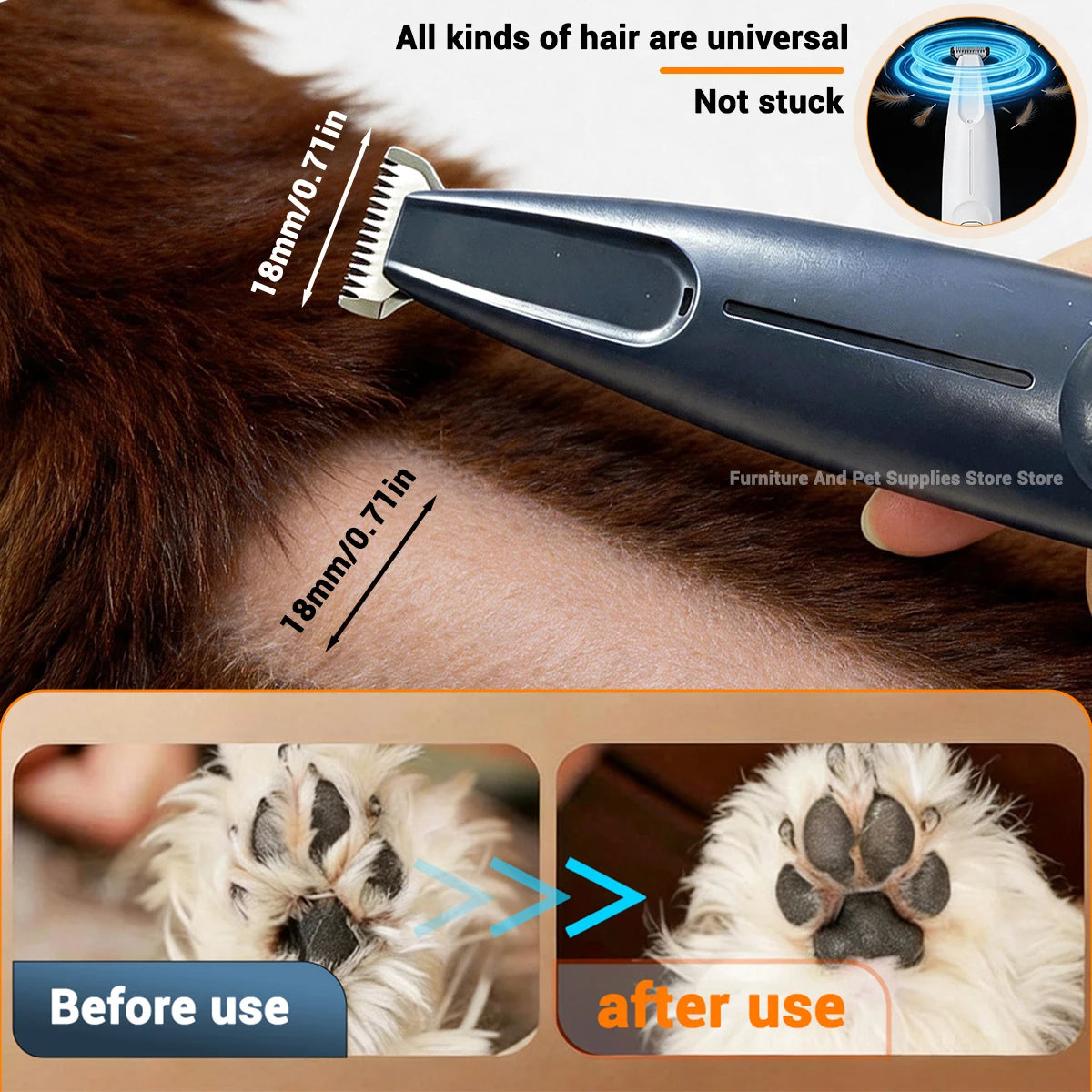 Pet Dog Electric Beauty Trimmer Waterproof Pet Foot Hair LED/UV Light Trimmer Low Noise Cat Dog Face Foot Ear Hip Claw Shaver