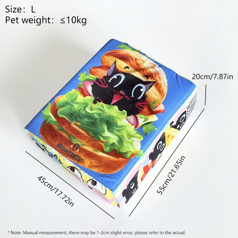 Cartoon Hamburger Black Cat Snack Box Plush Cat Bed Spacious Cozy Pet Nest For Cats' Comfortable Rest With Cute Design