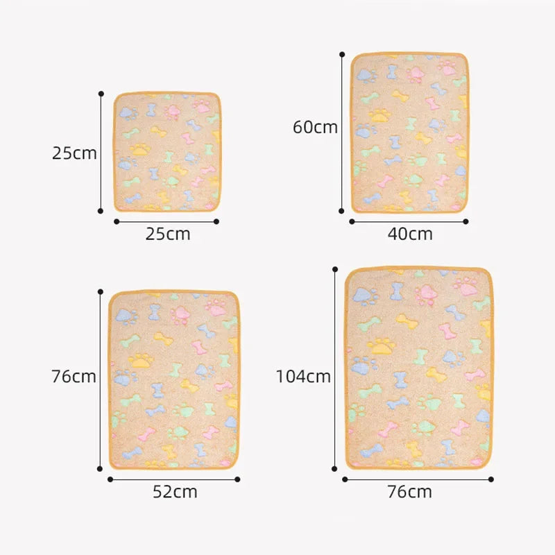 Velvet Pet Sleeping Warm Blanket with Paw/Dot/Bone Pattern, Dog Cat Washing Towel, Fleece Soft Pet Blanket Pet Bed Mat