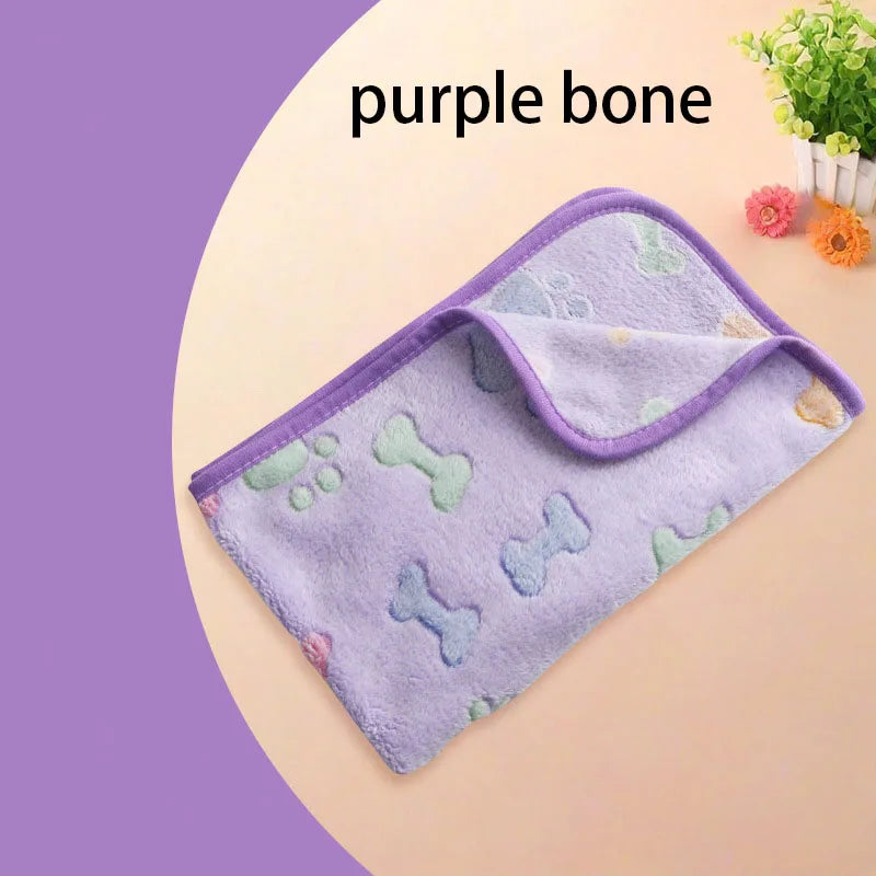 Velvet Pet Sleeping Warm Blanket with Paw/Dot/Bone Pattern, Dog Cat Washing Towel, Fleece Soft Pet Blanket Pet Bed Mat