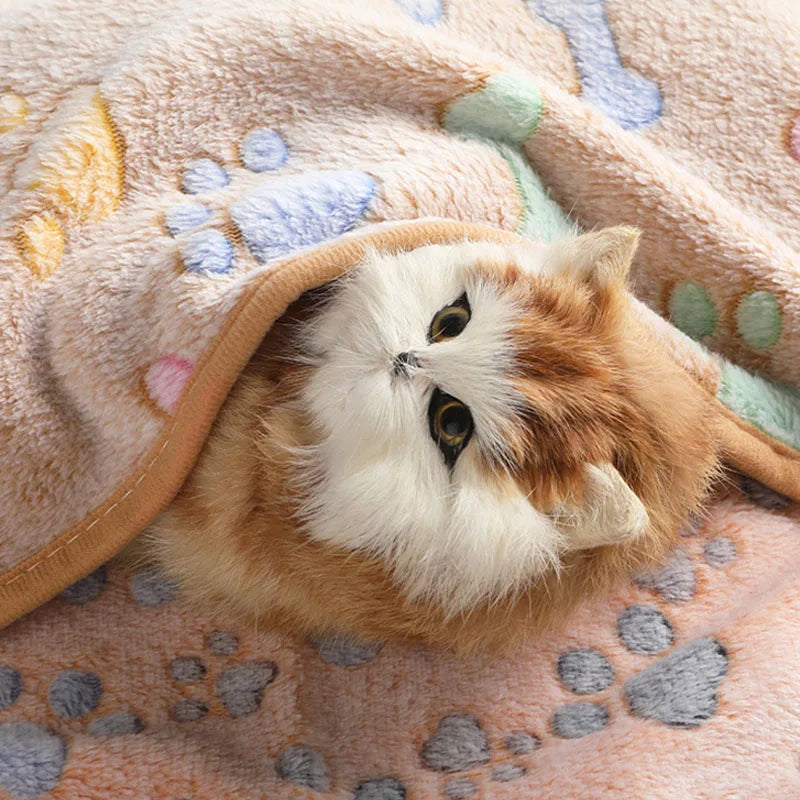 Velvet Pet Sleeping Warm Blanket with Paw/Dot/Bone Pattern, Dog Cat Washing Towel, Fleece Soft Pet Blanket Pet Bed Mat
