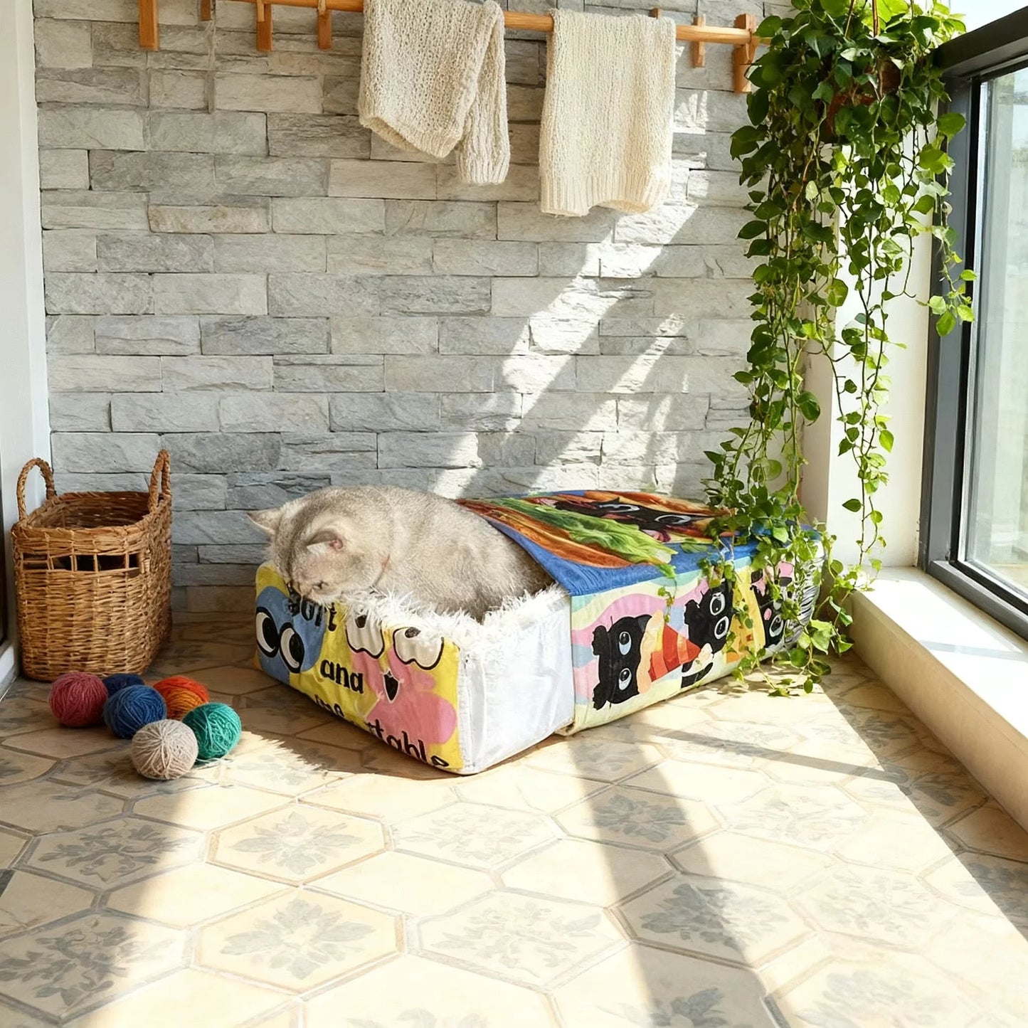 Cartoon Hamburger Black Cat Snack Box Plush Cat Bed Spacious Cozy Pet Nest For Cats' Comfortable Rest With Cute Design