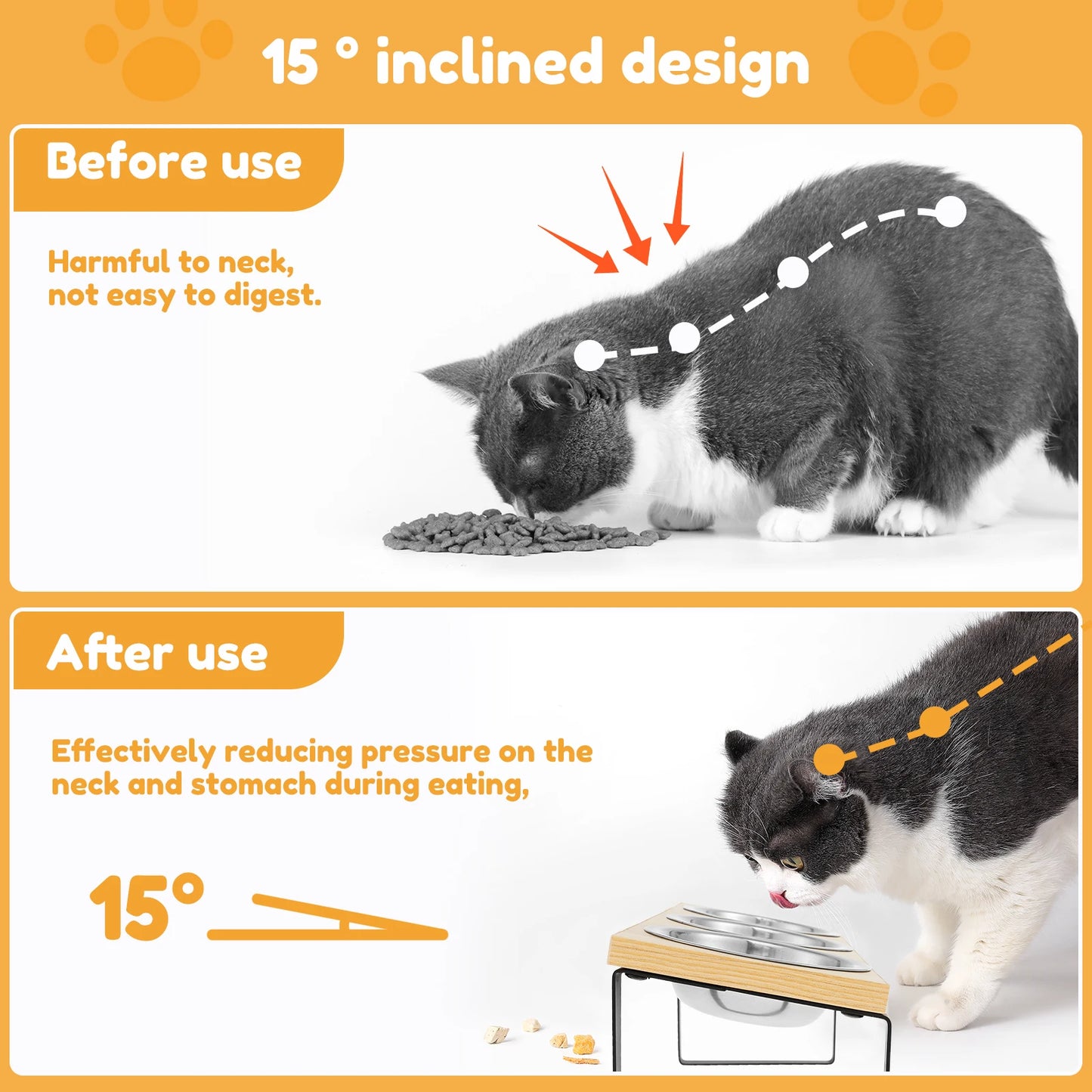 Elevated Pet Bowls Wood Cat Bowl Stand with Stainless Steel Food 3 Bowls Wooden Dog Water Feeding Dish Non Slip Iron Rack