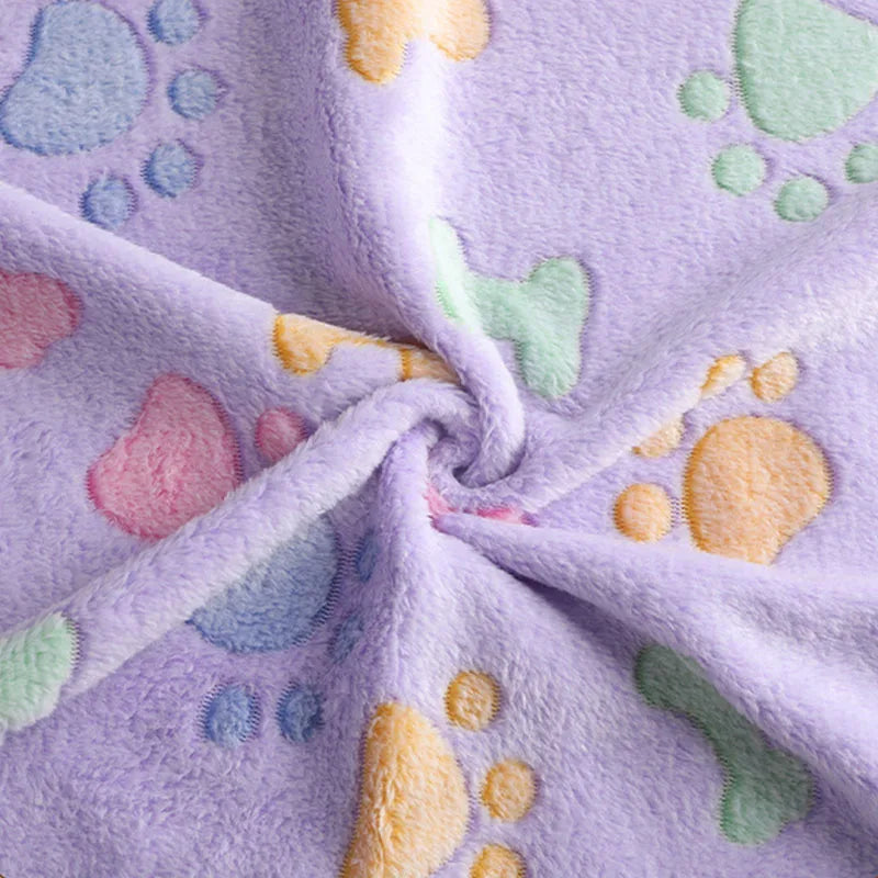 Velvet Pet Sleeping Warm Blanket with Paw/Dot/Bone Pattern, Dog Cat Washing Towel, Fleece Soft Pet Blanket Pet Bed Mat