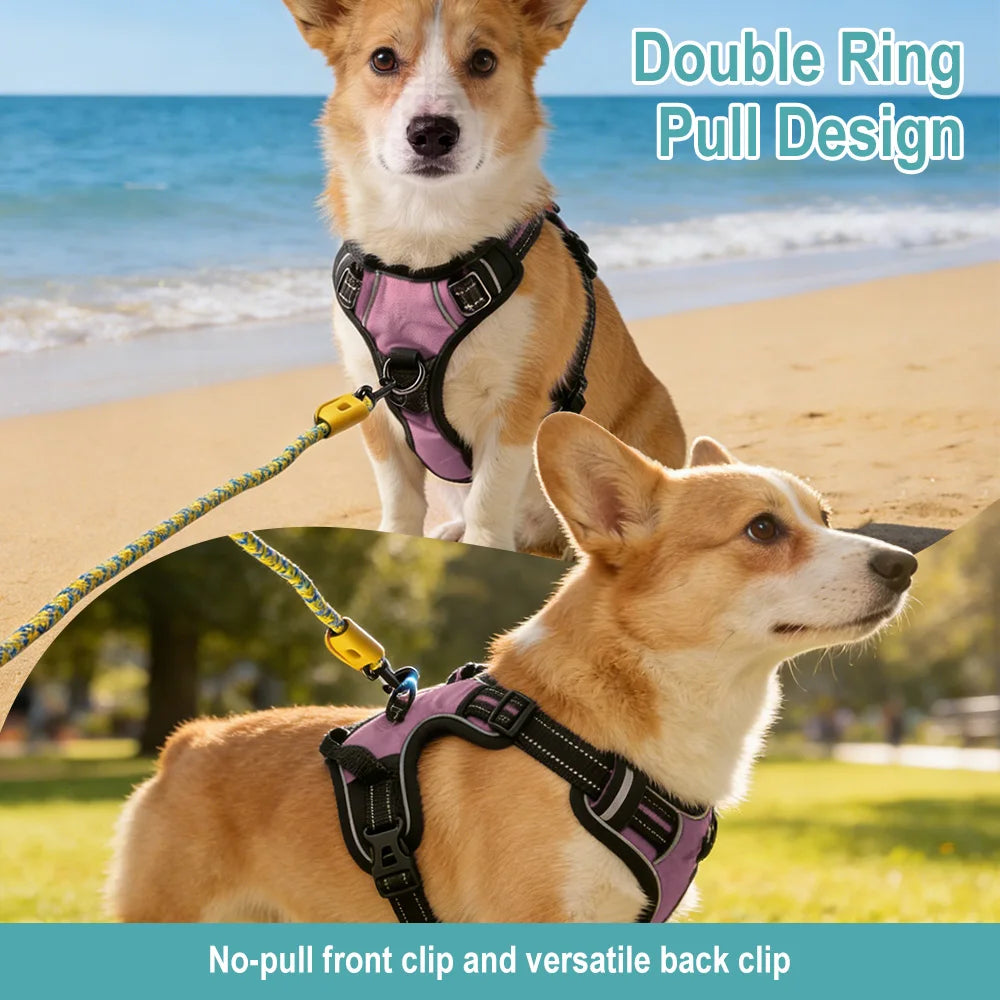 Pet Reflective Nylon Dog Collars Harness Vests Leash Adjustable Pet Harness Vest Suitable for Small, Medium and Large Dogs