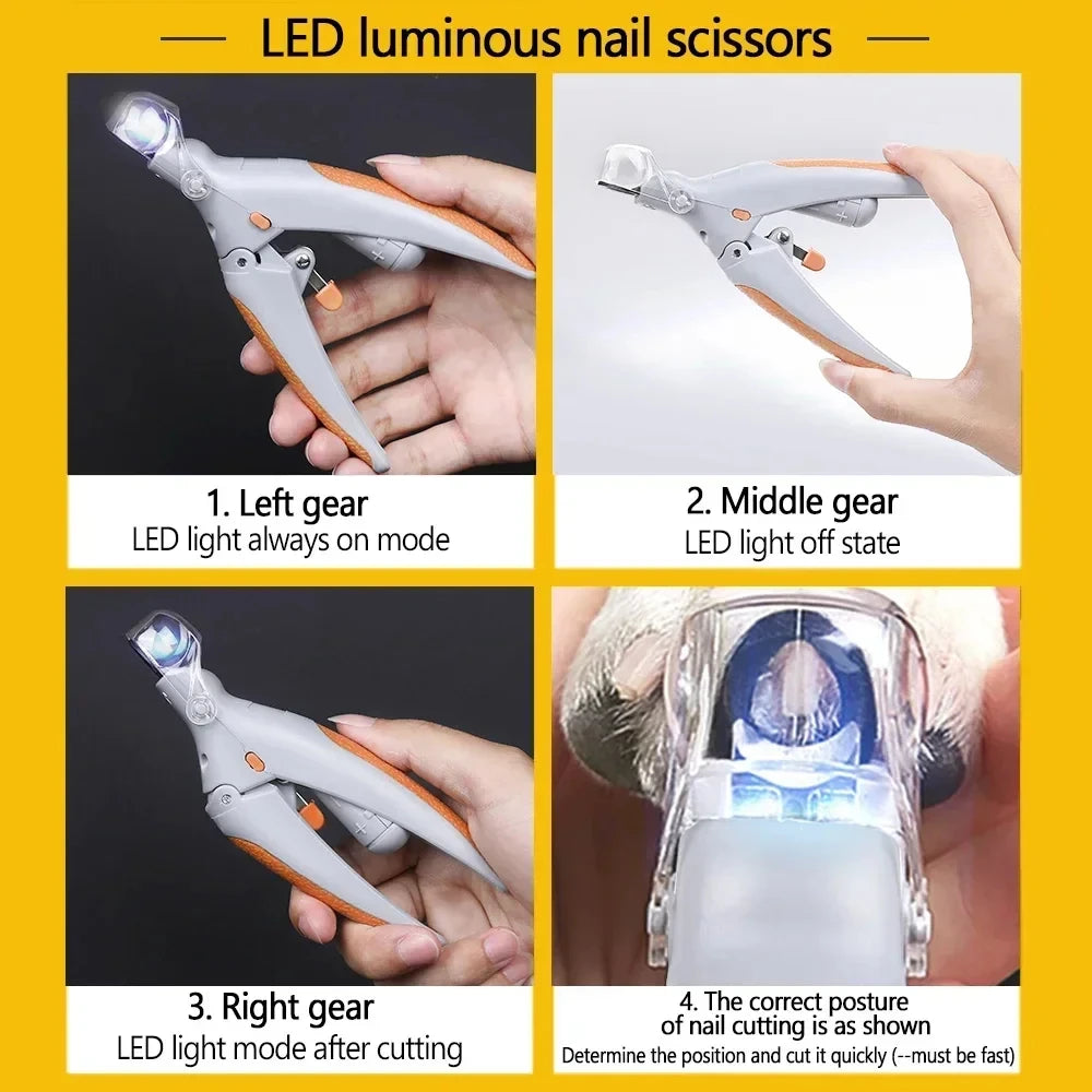 Pet Nail Clipper with LED Light and Magnifier – Safe Trimming Tool for Small Medium Large Dogs Cats, Professional Home Grooming Kit