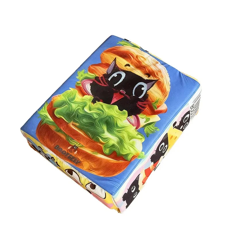 Cartoon Hamburger Black Cat Snack Box Plush Cat Bed Spacious Cozy Pet Nest For Cats' Comfortable Rest With Cute Design