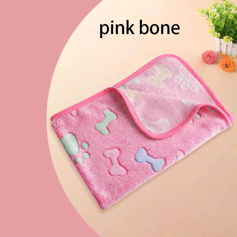 Velvet Pet Sleeping Warm Blanket with Paw/Dot/Bone Pattern, Dog Cat Washing Towel, Fleece Soft Pet Blanket Pet Bed Mat