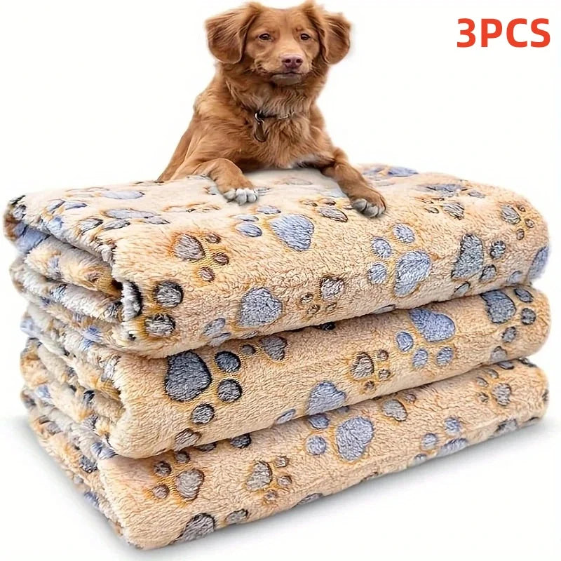 3PCS Soft Flannel Fleece Cat Dog Blanket Bed Mats Paw Foot Print Warm Pet Blanket Sleeping Beds Cover Mat For Pets Supplies