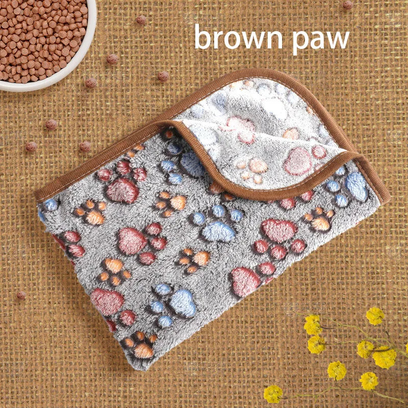 Velvet Pet Sleeping Warm Blanket with Paw/Dot/Bone Pattern, Dog Cat Washing Towel, Fleece Soft Pet Blanket Pet Bed Mat