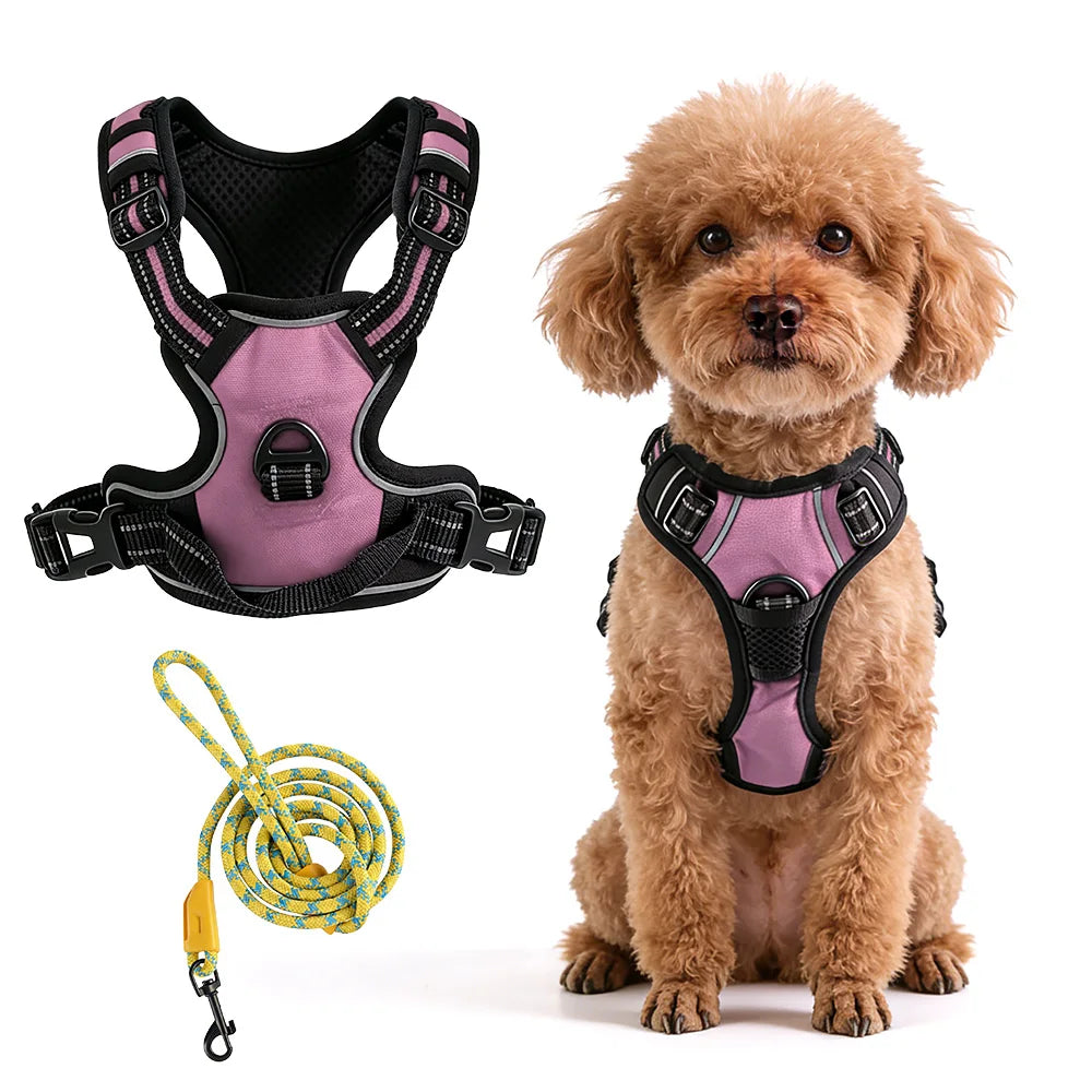 Pet Reflective Nylon Dog Collars Harness Vests Leash Adjustable Pet Harness Vest Suitable for Small, Medium and Large Dogs