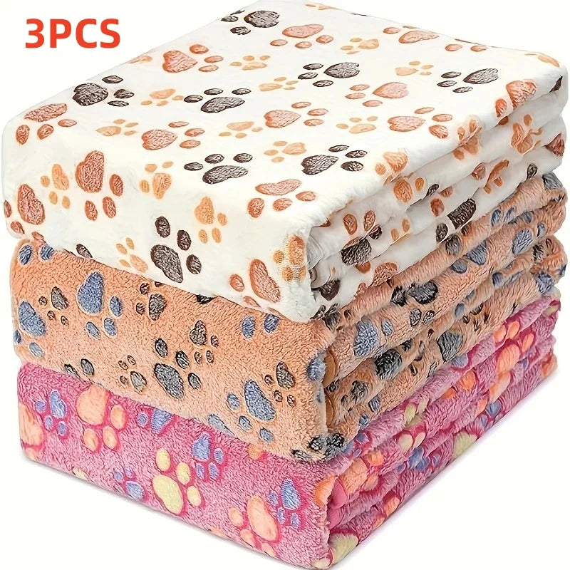 3PCS Soft Flannel Fleece Cat Dog Blanket Bed Mats Paw Foot Print Warm Pet Blanket Sleeping Beds Cover Mat For Pets Supplies