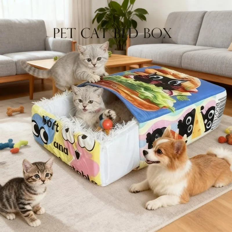 Cartoon Hamburger Black Cat Snack Box Plush Cat Bed Spacious Cozy Pet Nest For Cats' Comfortable Rest With Cute Design